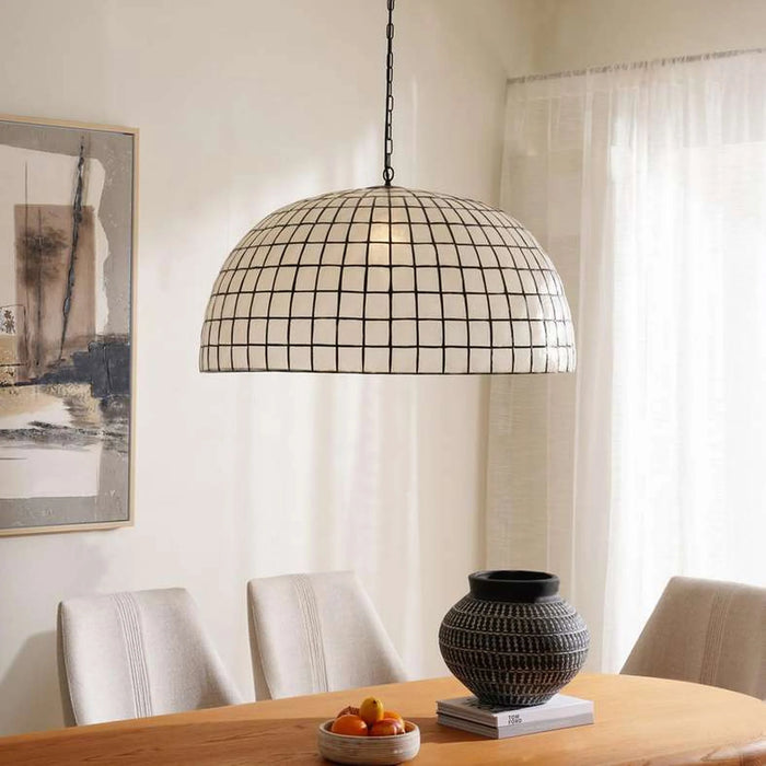 Callum E27 Natural Capiz Pendant Lamp Dia 80Cm - Black