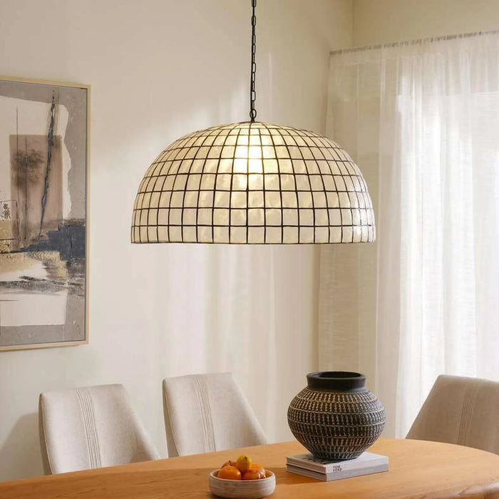 Callum E27 Natural Capiz Pendant Lamp Dia 80Cm - Black