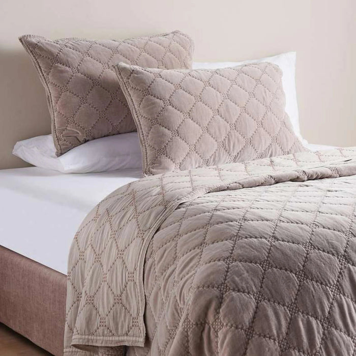 Cameron Cotton Velvet 3-Piece Bedspread Set  220X230Cm - Brown Pan Home