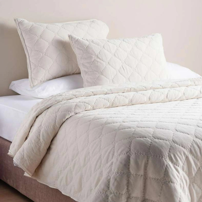 Cameron Cotton Velvet 3-Piece Bedspread Set  220X230Cm - Ivory Pan Home