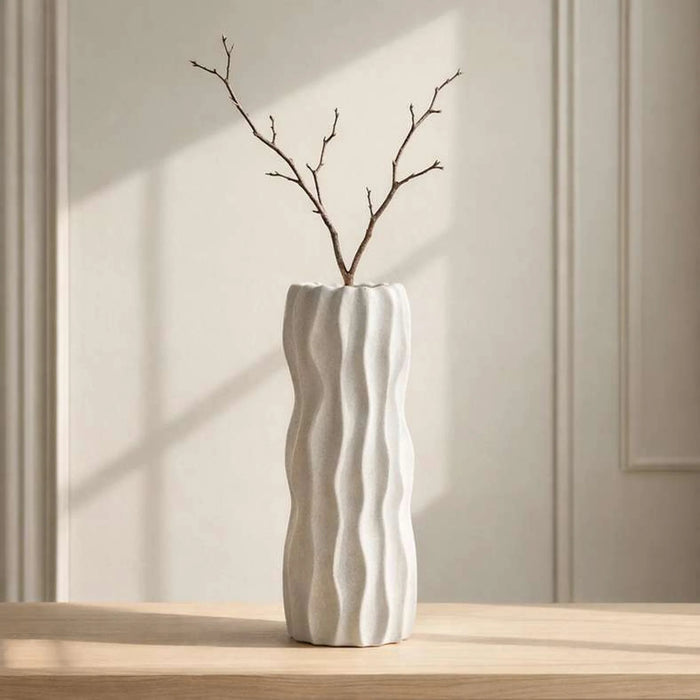Carrick Terraotta Vase With Ribbed Design 14.5X14.5X35Cm - White