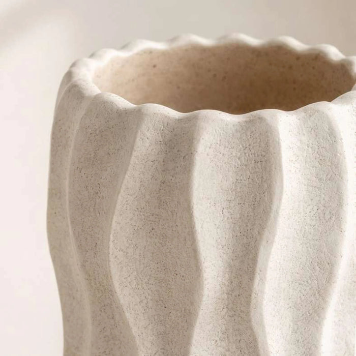 Carrick Terraotta Vase With Ribbed Design 14.5X14.5X35Cm - White