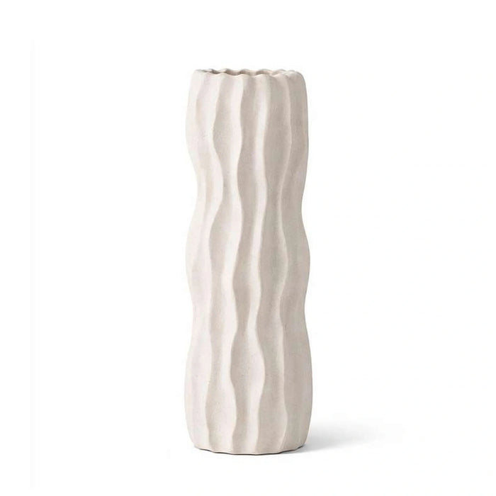 Carrick Terraotta Vase With Ribbed Design 14.5X14.5X35Cm - White