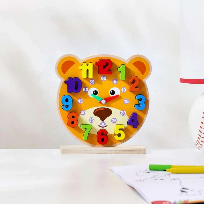 Cartoon Educational Wooden Clock 18X15Cm- Multi Pan Home