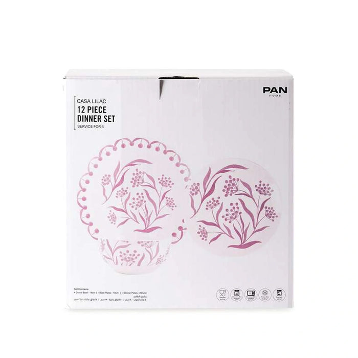Casa Lilac 12-Piece Porcelain Dinner Set -Lilac