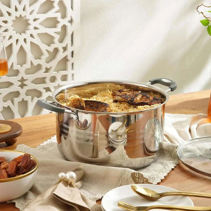 Casa Stainless Steel Cooking Pot With Lid Dia28Cm -Chrome