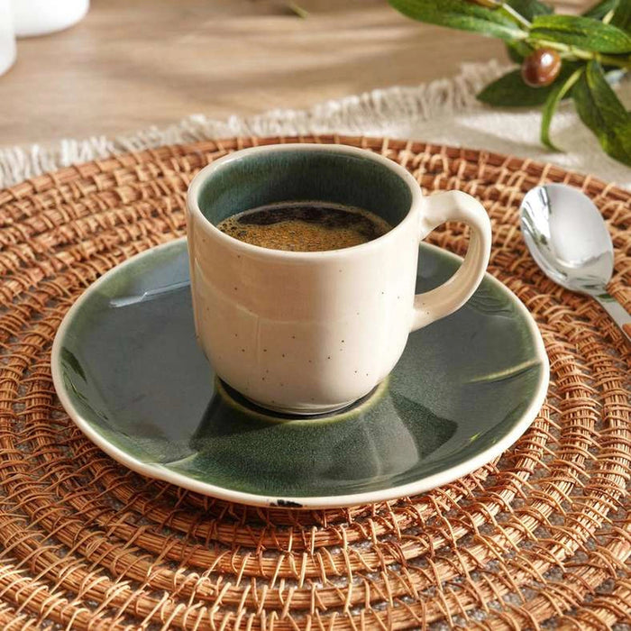 Casafina Stoneware Coffee Cup Saucer 130Ml - Dark Green Pan Home