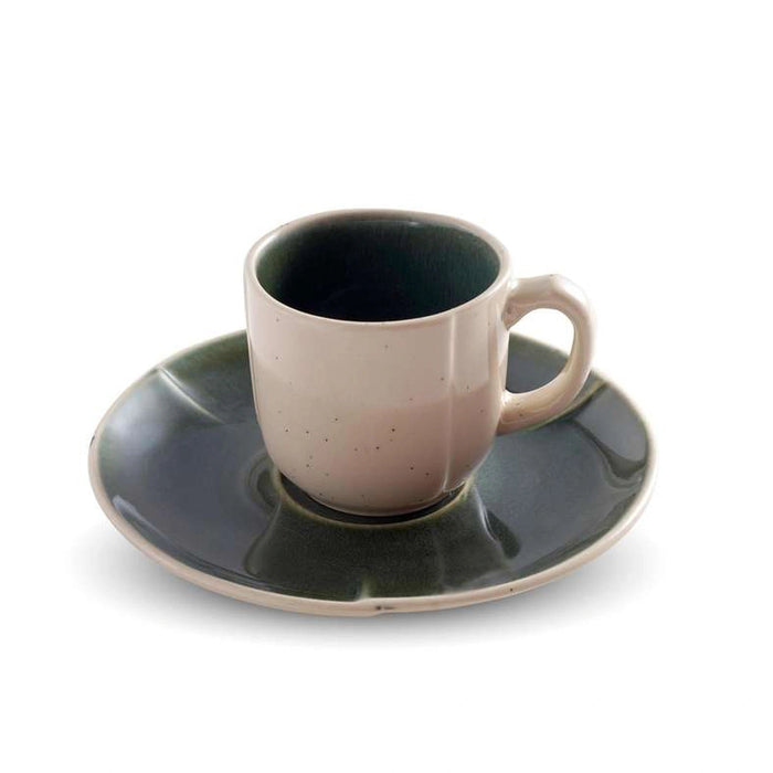 Casafina Stoneware Coffee Cup Saucer 130Ml - Dark Green Pan Home