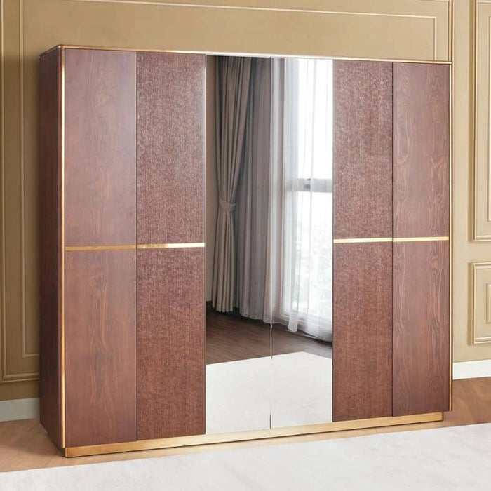 Casavelle 6 Door Wardrobe With Mirror - Walnut