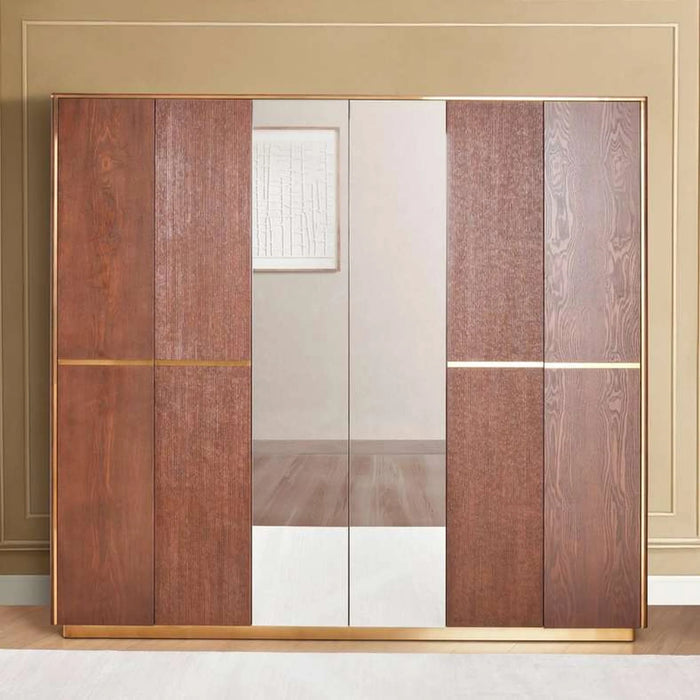 Casavelle 6 Door Wardrobe With Mirror - Walnut