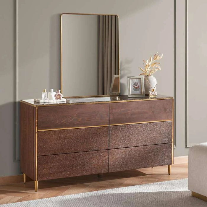 Casavelle 6 Drawer Dresser With Mirror - Walnut