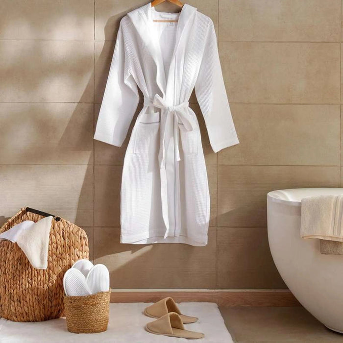 Caspian Max Hooded Waffle Bathrobe L/Xl - White Pan Home