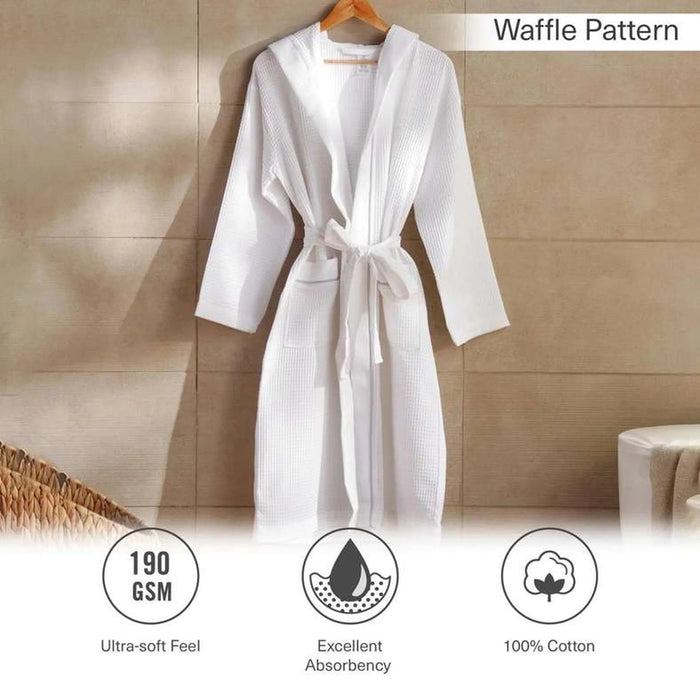 Caspian Max Hooded Waffle Bathrobe S/M-White Pan Home