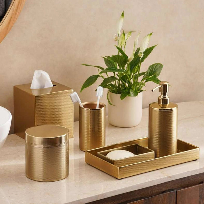 Caspian Metal Cotton Jar 11 X 11 X 11.5Cm Gold Pan Home