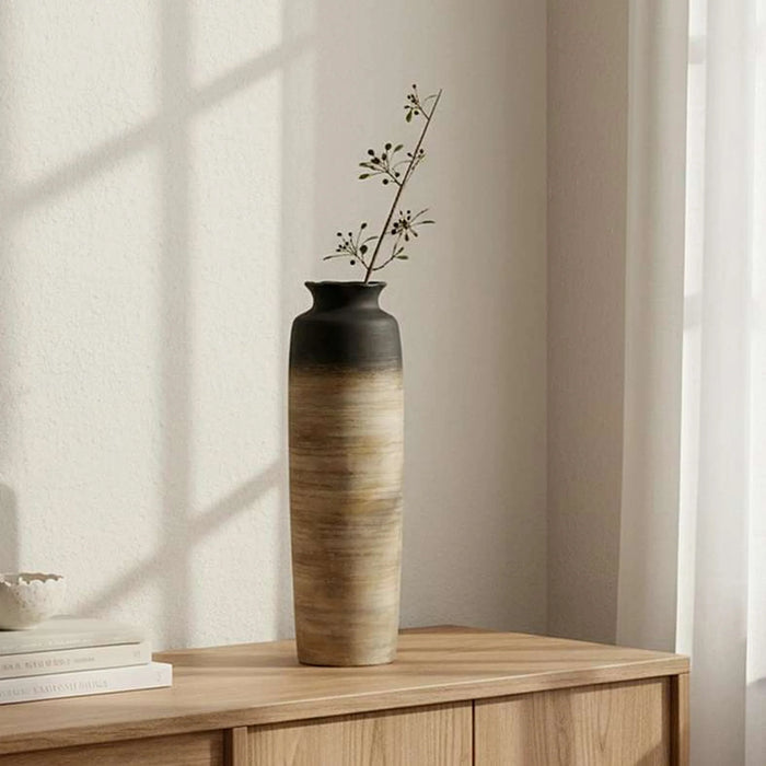 Caspian Terracotta Vase 17X17X56Cm -Black & Brown