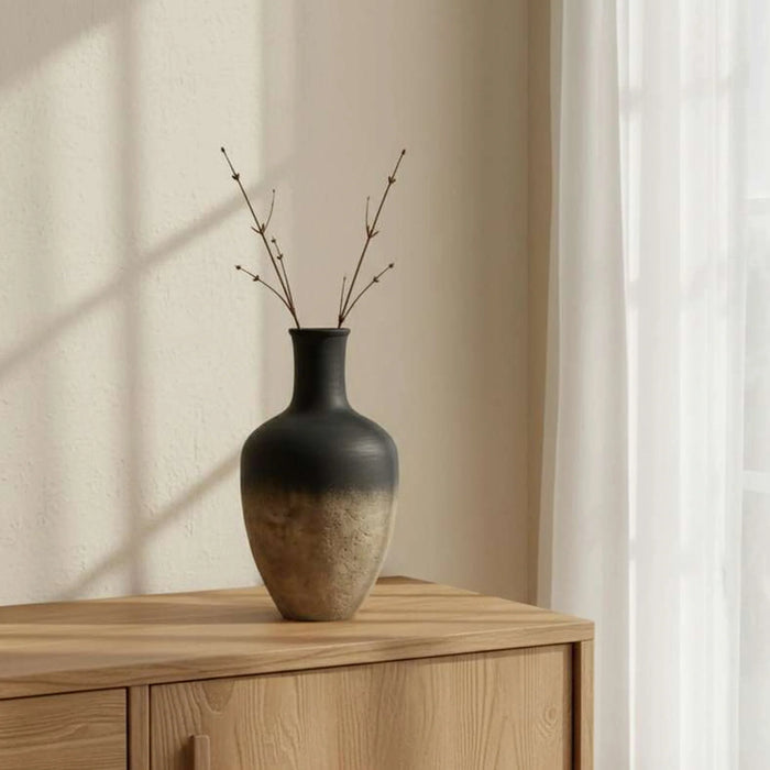 Caspian Terracotta Vase 18.5X18.5X35.5Cm -Black & Brown