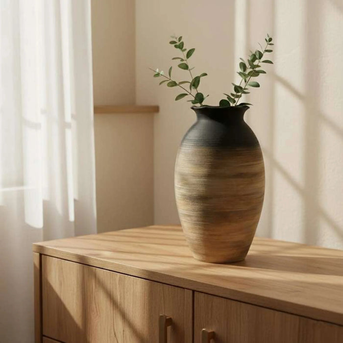 Caspian Terracotta Vase 22.5X22.5X33.5Cm -Black & Brown