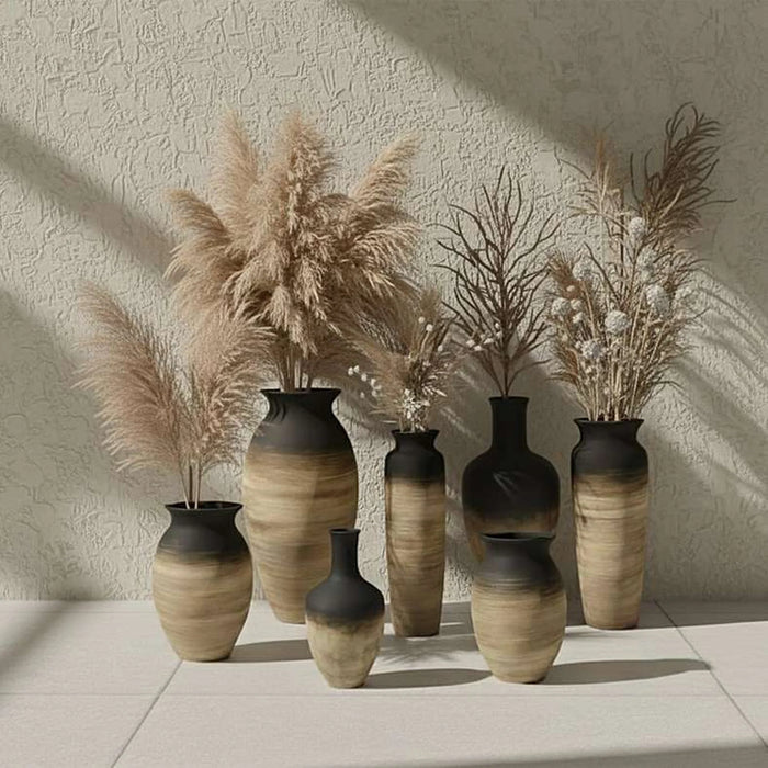 Caspian Terracotta Vase 22.5X22.5X33.5Cm -Black & Brown
