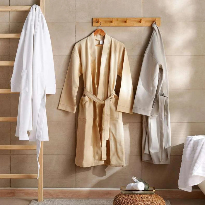 Caspian Waffle Texture Bathrobe L/Xl - Beige Pan Home