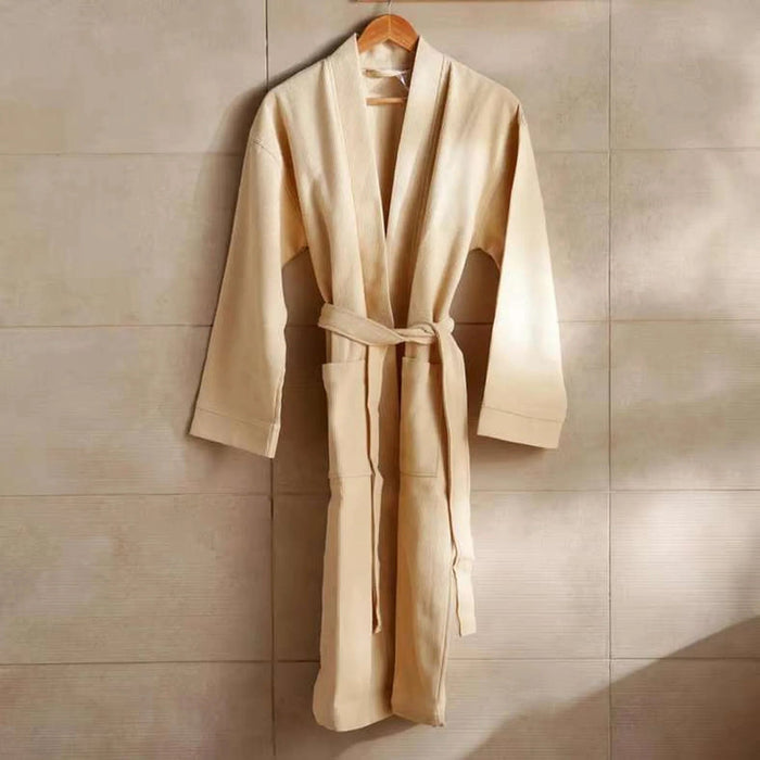 Caspian Waffle Texture Bathrobe L/Xl - Beige Pan Home