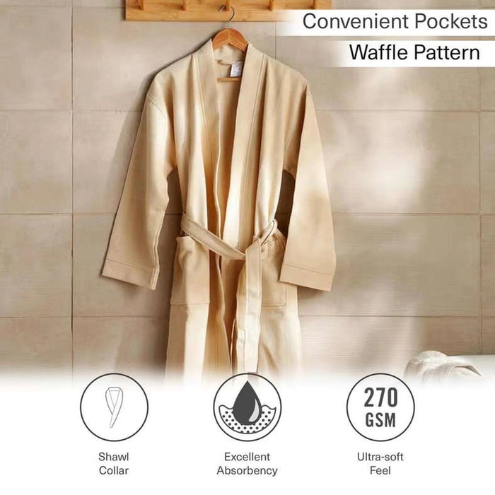 Caspian Waffle Texture Bathrobe L/Xl - Beige Pan Home
