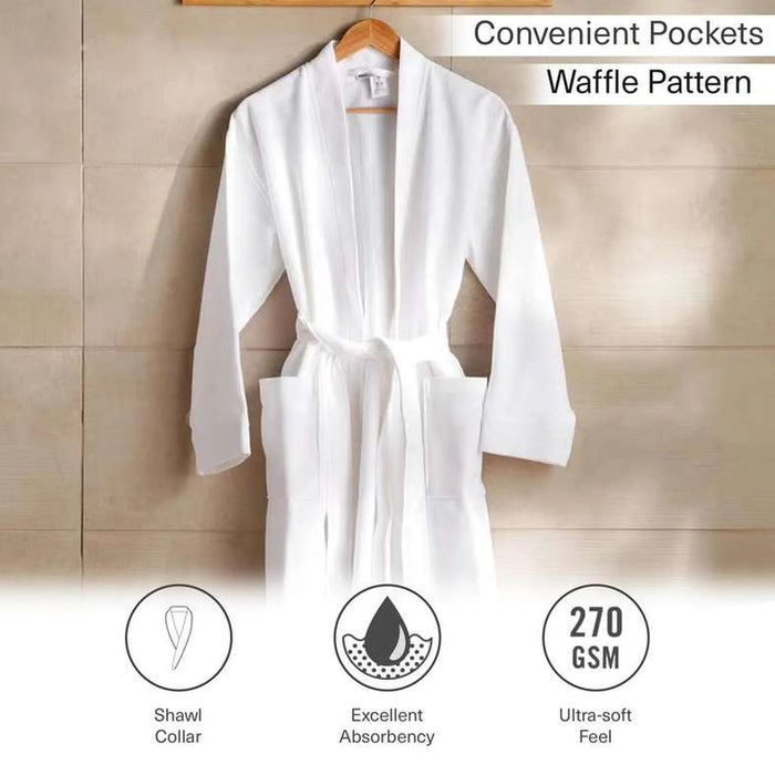 Caspian Waffle Texture Bathrobe L/Xl - White Pan Home