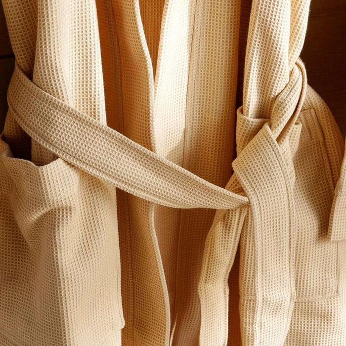 Caspian Waffle Texture Bathrobe S/M - Beige Pan Home