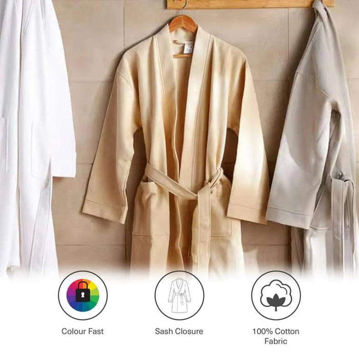 Caspian Waffle Texture Bathrobe S/M - Beige Pan Home