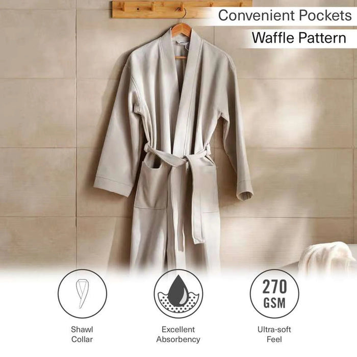 Caspian Waffle Texture Bathrobe S/M - Grey Pan Home