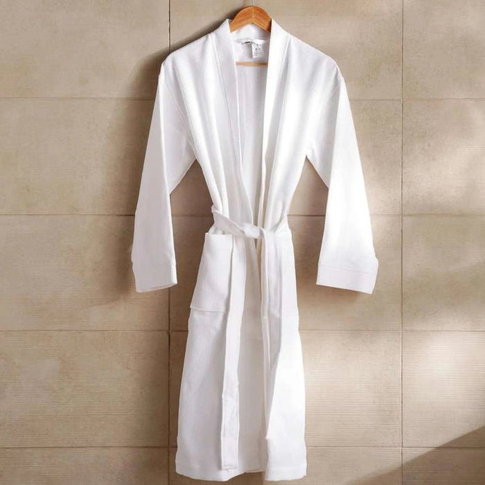 Caspian Waffle Texture Bathrobe S/M - White Pan Home
