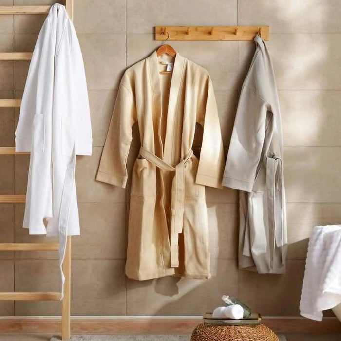 Caspian Waffle Texture Bathrobe S/M - White Pan Home