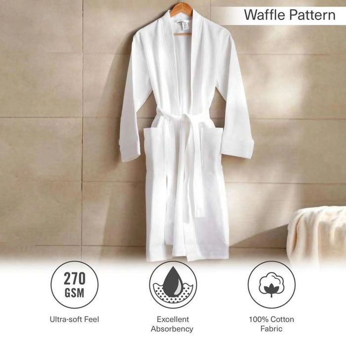 Caspian Waffle Texture Bathrobe S/M - White Pan Home