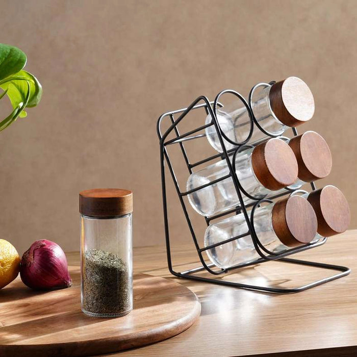 Cassia 6-Piece Spice Jar Set With Slanting Stand - Clear