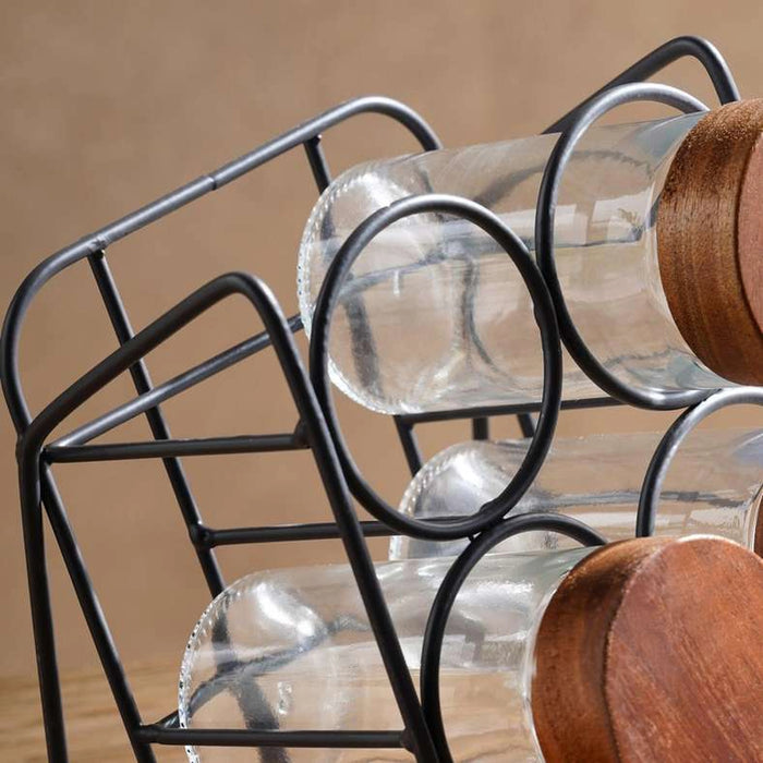 Cassia 6-Piece Spice Jar Set With Slanting Stand - Clear