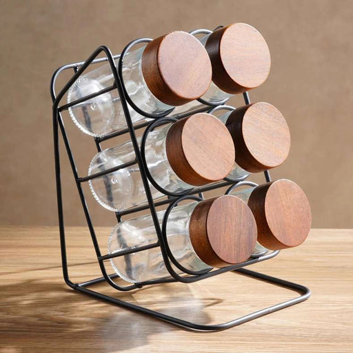Cassia 6-Piece Spice Jar Set With Slanting Stand - Clear Pan Home