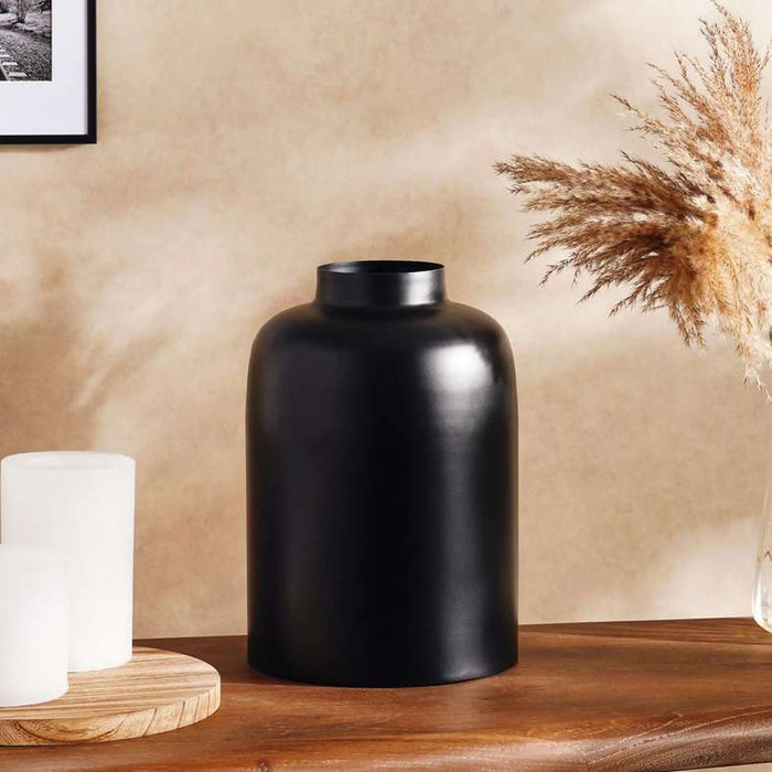Castor Metal Cylindrical Shaped Vase 20X20X30Cm - Black