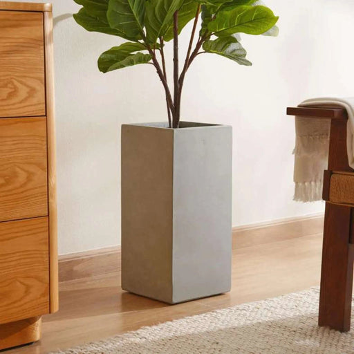 Catalina Polyresin Square Planter 23X23X50Cm - Grey Pan Home