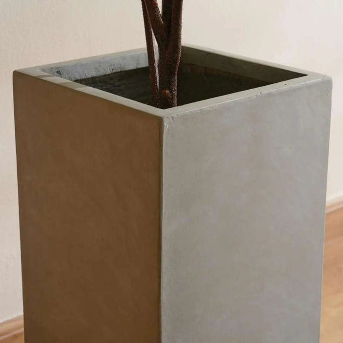 Catalina Polyresin Square Planter 23X23X50Cm - Grey Pan Home