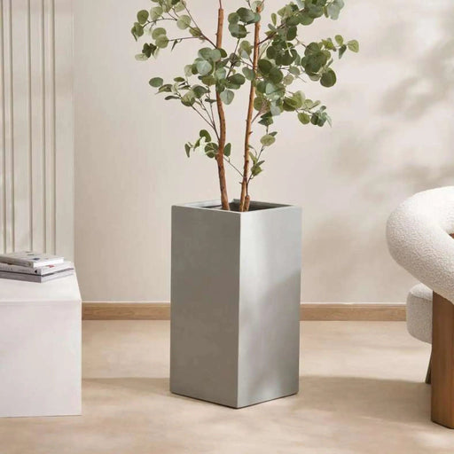 Catalina Polyresin Square Planter 34X34X70Cm - Grey Pan Home