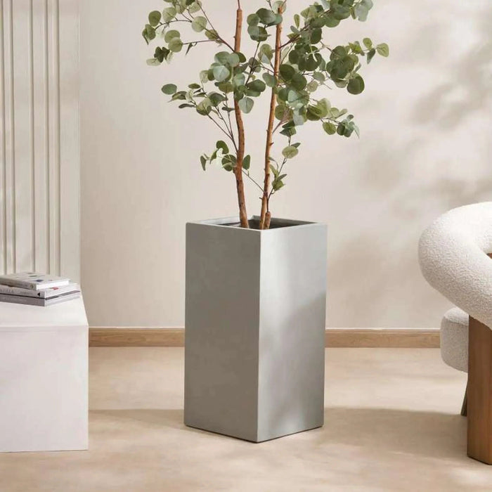 Catalina Polyresin Square Planter 34X34X70Cm - Grey Pan Home