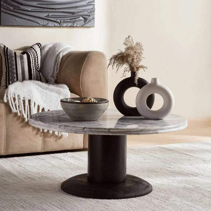 Cavio Coffee Table Marble Round - White & Black