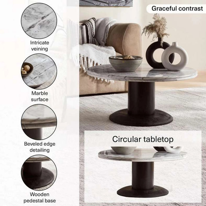 Cavio Coffee Table Marble Round - White & Black