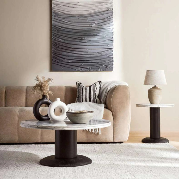 Cavio Coffee Table Marble Round - White & Black