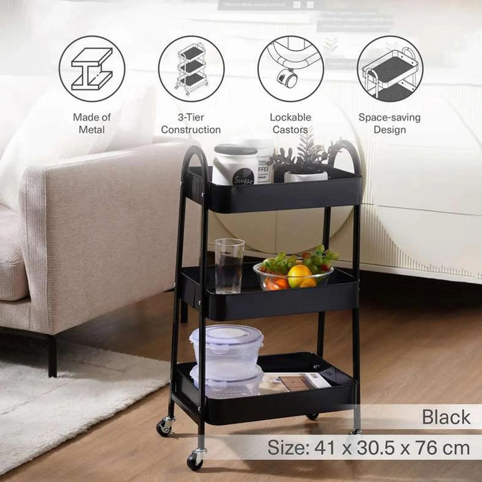 Cazo 3-Tier Kitchen Trolley 41X30.5X76Cm - Black