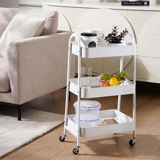 Cazo 3-Tier Kitchen Trolley - White Pan Home