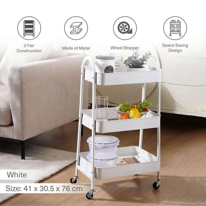 Cazo 3-Tier Kitchen Trolley - White Pan Home
