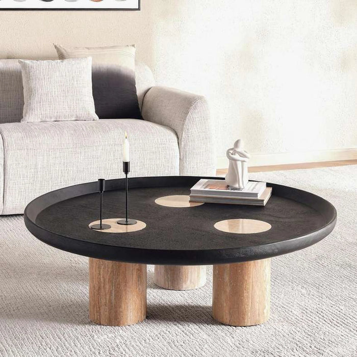 Cecilee Coffee Table Travertine - Black & Beige