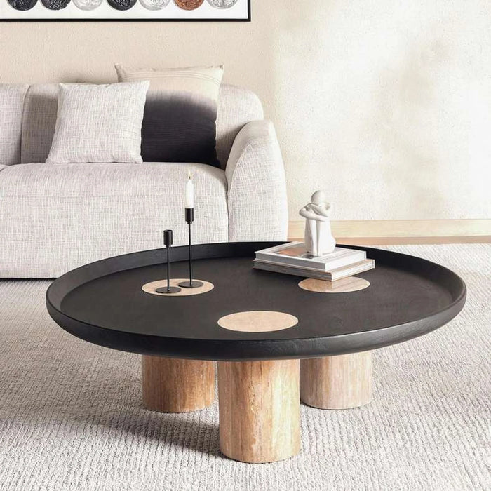 Cecilee Coffee Table Travertine - Black & Beige