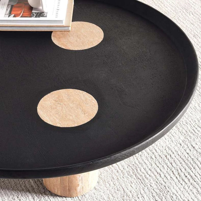 Cecilee Coffee Table Travertine - Black & Beige