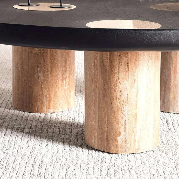Cecilee Coffee Table Travertine - Black & Beige